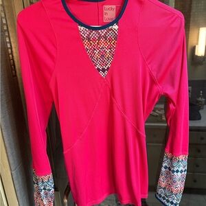 Lucky in Love Women's Fuchsia Long Sleeve Tee with Patterned Accents
